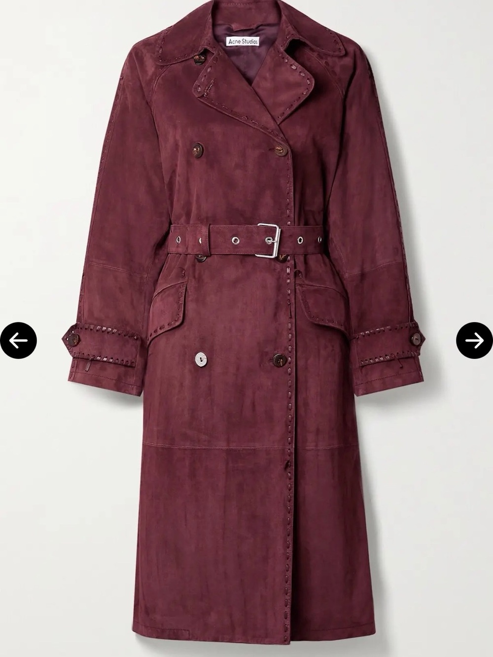 Acne Studios Whipstitched Belted Suede Trench Coat